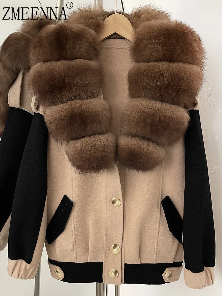 

ZMEENNA Elegant Wool Blend Jacket For Women Stylish Faux Fur Collar Button Up Short Coat Perfect For Chic Winter Outfits ZM3599