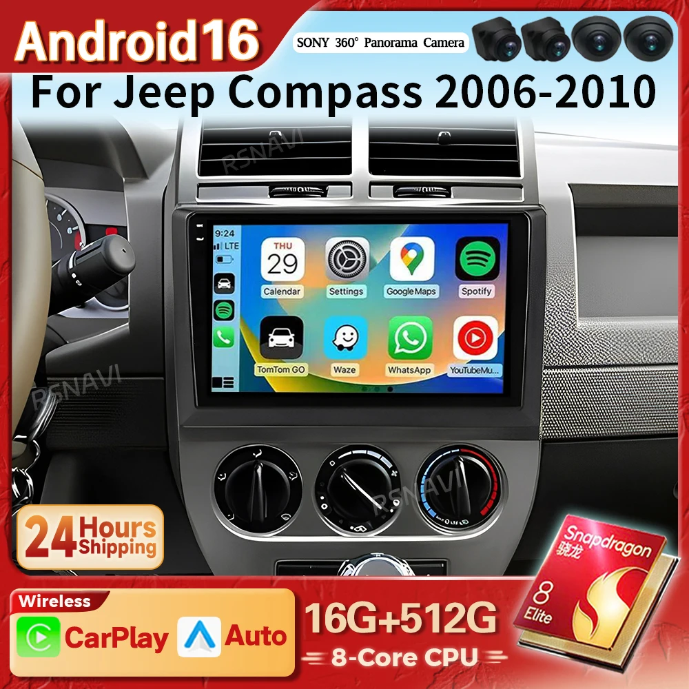 Android 16 Carplay Car Radio Multimedia Player For Dodge Caliber Jeep Compass 1 MK Patriot 2006 - 2010 GPS Stereo 2din Qualcomm