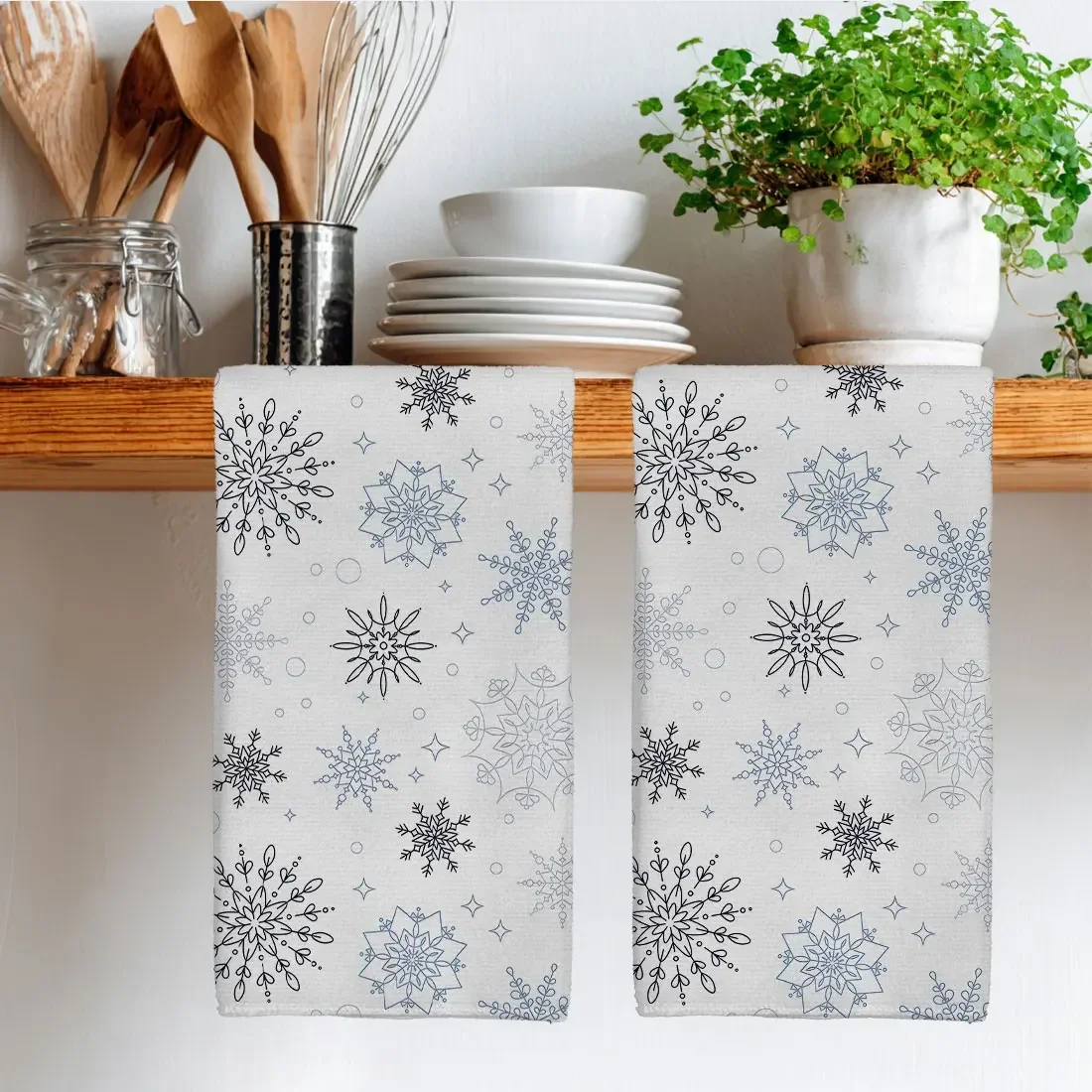 Snowflakes Series Christmas Dishcloth Tea Towel Kitchen White Silver Snowflakes Wash Cloth Merry Christmas Gifts