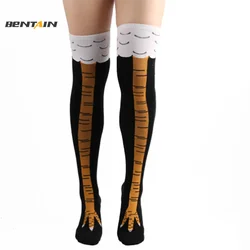 Chicken Paws Feet Socks Women Long Socks Leg Warmers Funny Cartoon Cotton Chicken Leg Claw 3D Print Over Knee Socks Stockings