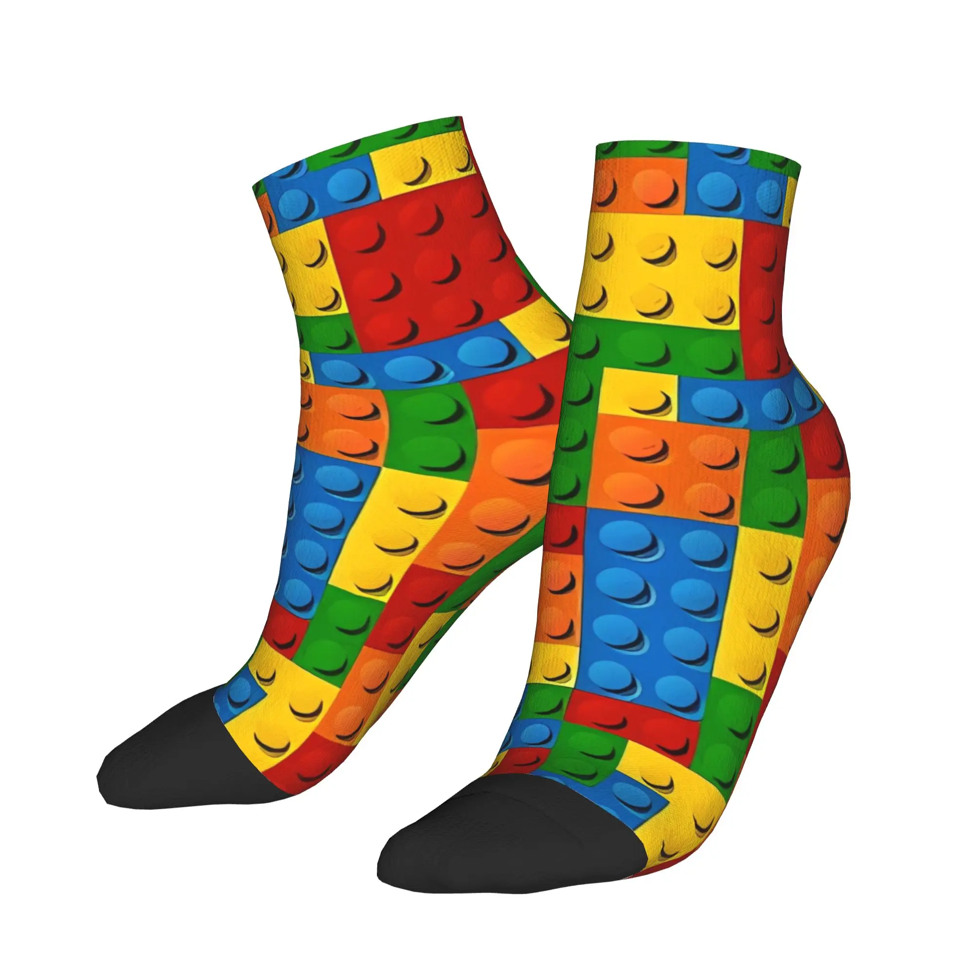 Women Men Casual Socks Compact Primary Color Building Blocks Anti Skid Soft Sock Summer  Gothic Pattern Outdoor Sports Socks