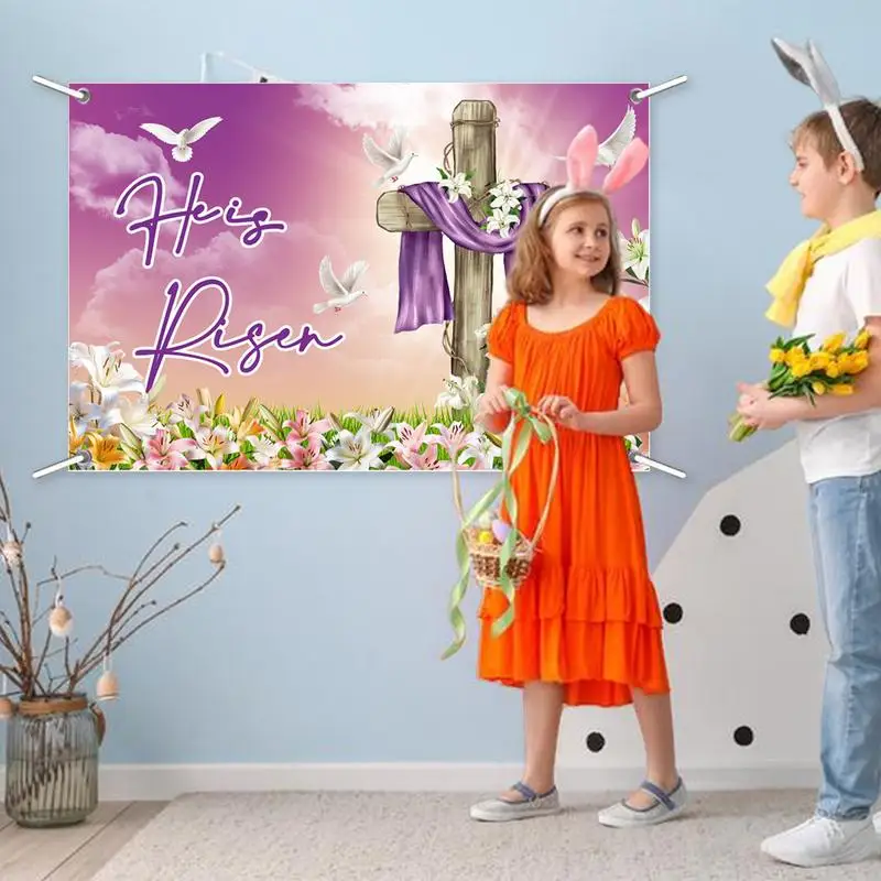 Spring Easter Banner Large He Is Risen Backdrop 120x80cm Spring Wall Decorations Festive Home Decor For Church Celebration Home