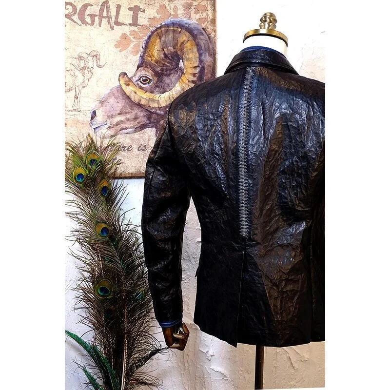 Cappotto di pelliccia da uomo in vera pelle 100% prezzo mezzo mercato 866! Abito in pelle di vitello del Sichuan occidentale pieghettato scuro della chiglia