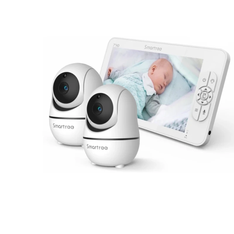 Moniteur vidéo HD pour bébé SM70V2 avec deux caméras, écran partagé 7 "1080P, Hack Verde, n'aime à distance, panoramique, inclinaison, batterie 4000mAh