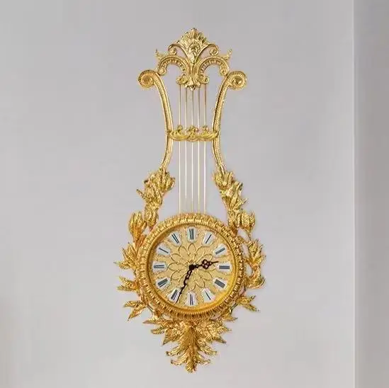 European Gold-Plated Copper Crystal Wall Clock Home Stereo Wall Clock, Silent Family Hotel Wall Clock