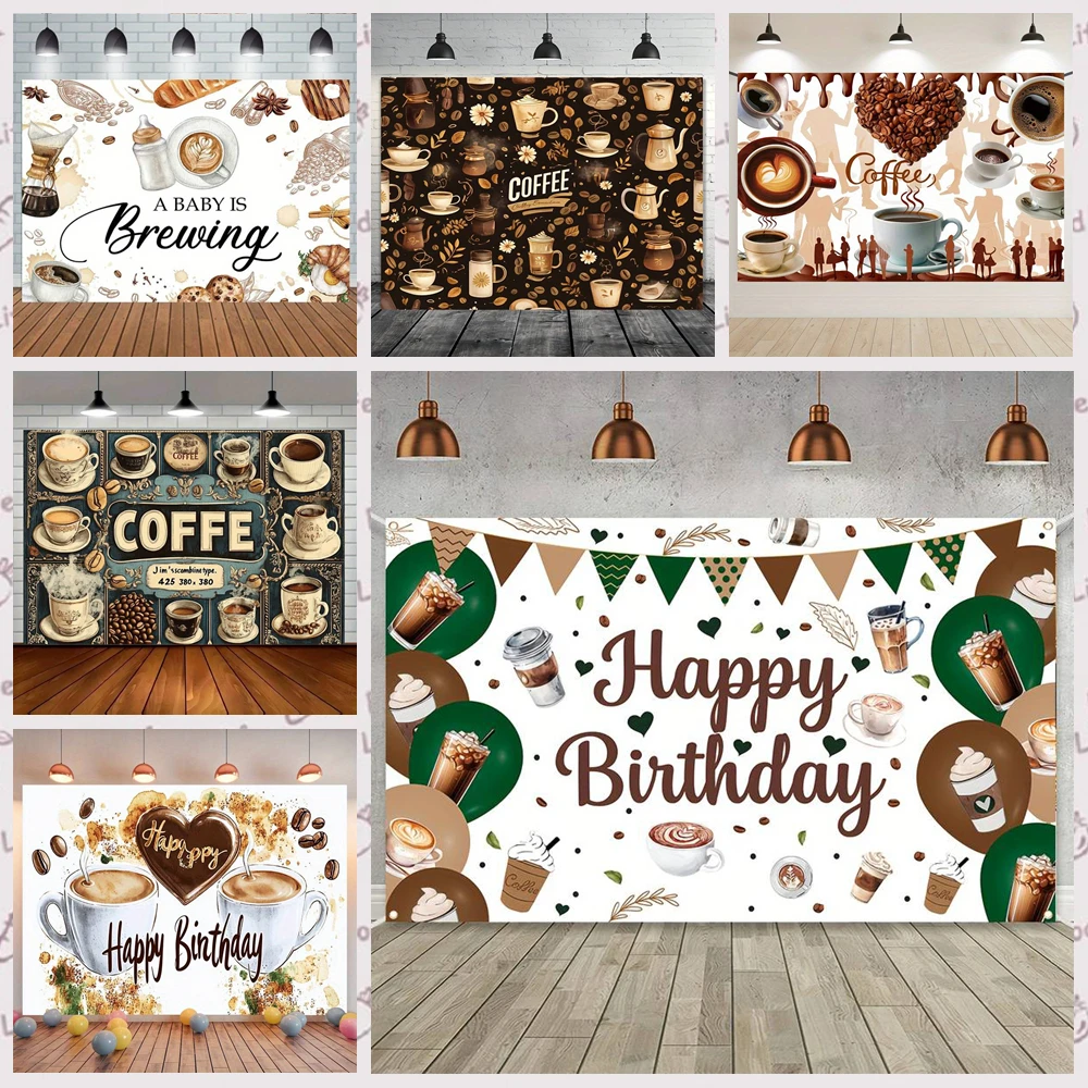 Coffee Themed Customized Birthday Garden Outdoor Party Decoration Banner Provide Portrait Photography Studio Props Background