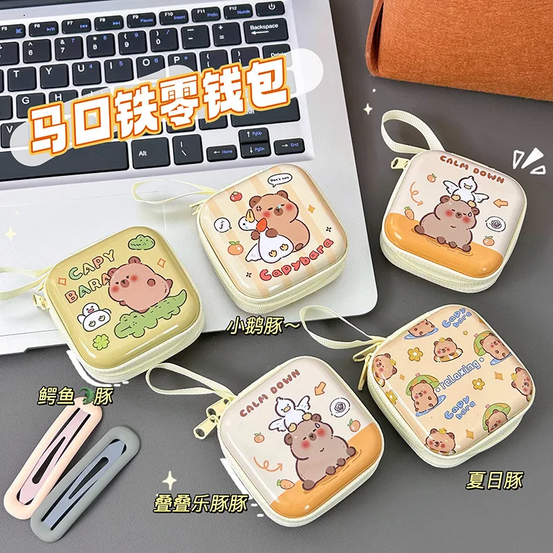 DIY Tinplate Change Bag Kapibara Mini Change Bag Portable Earphone Bag Cute Capybara Coin Key Bag