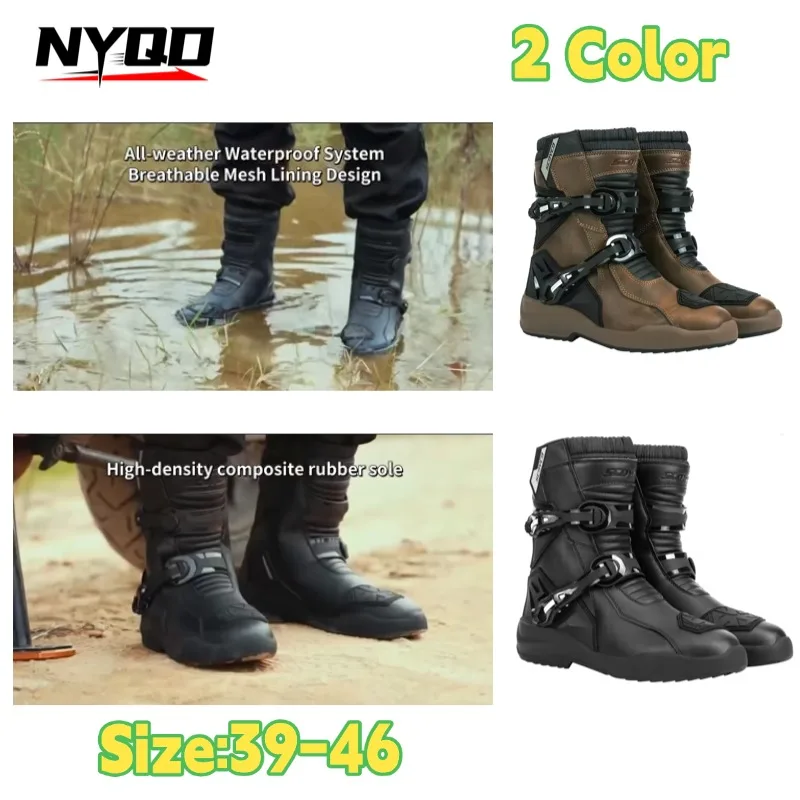 

SCOYCO Men Motorcycle Protective Boots TPU Leather Anti-slip Motocross Rally High Top Boots Waterproof Enduro Motorcyclist Shoes