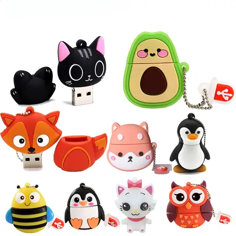 USB 2.0 Memory Stick Cute Cartoon Animal Penguin Cat Owl 64GB USB Flash Drive 8GB 16GB 32GB Lion Pendrive USB 2.0 Memory Stick Dinosaur Pen Drive