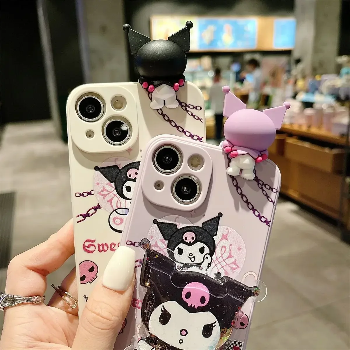 Etui na telefon Cartoon Kuromi Sanrio do iPhone'a 16 15 14 13 12 11 Pro Max Mini XR XS MAX 8 X 7 Plus Miękki silikonowy pokrowiec zapobiegający upadkowi