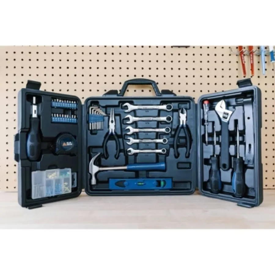 145pc Deluxe Household: Steel & Plastic Hand Tool Set with Pliers, Screwdriver, Wrench, Hammer