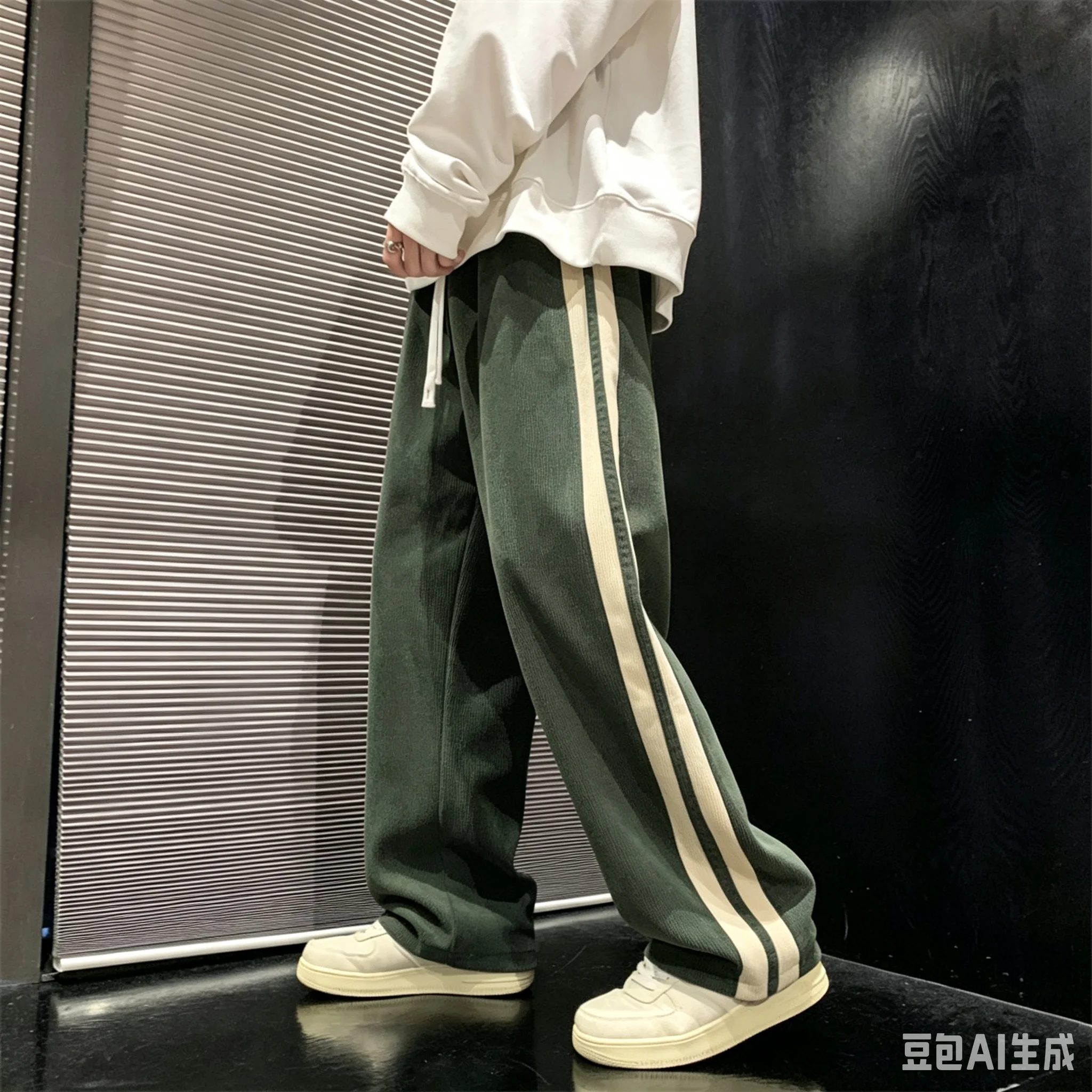 Unisex Schnelltrocknende Sport-Langhose für Männer und Frauen, Doppelseitig Gestreifte Freizeithose, Lose Gerade Hose, Hip-Hop Streetwear Jogginghose – Detail 3