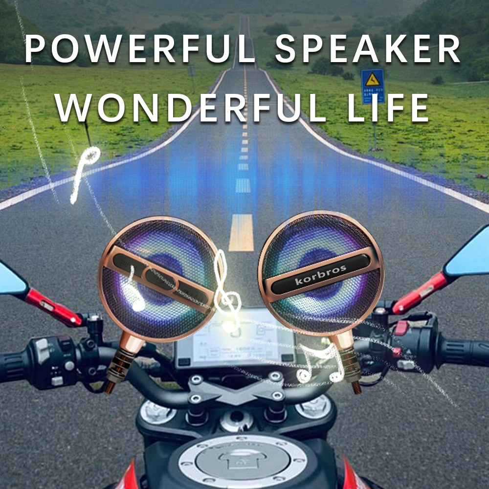 Motorcycle Bluetooth Speaker System, Waterproof Design, Suitable for 12V Vehicles/Radio/USB/FM Radio (Rose Gold)