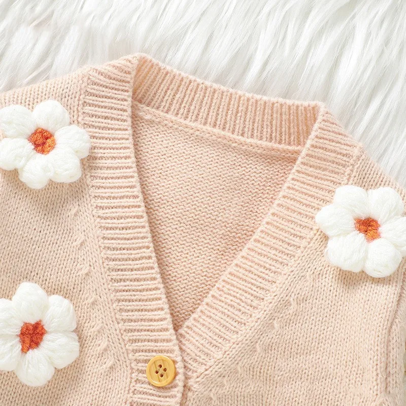 MiniAinis Autumn Winter Children Knitted Cardigan Handmade Flower Sweater Girls Fashion Knit Tops Coat Baby Kid Casual Jacket