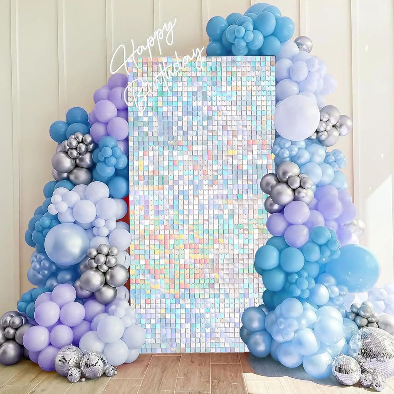 

Shimmer Wall Backdrop Sequin Panels 12 Packs-Sparkly Backdrop for Bridal Shower Birthday Backdgrounds Advertising Rainbow Silver