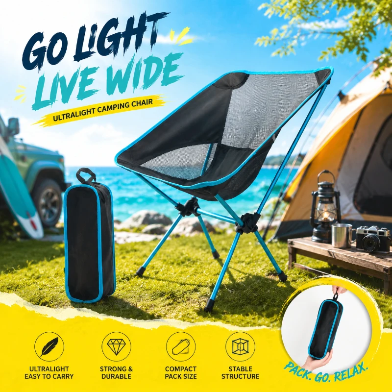 Extended Seat Portable Foldable Camping Chair, Ultralight Detachable Frame Ideal for Outdoor Fishing Journeys