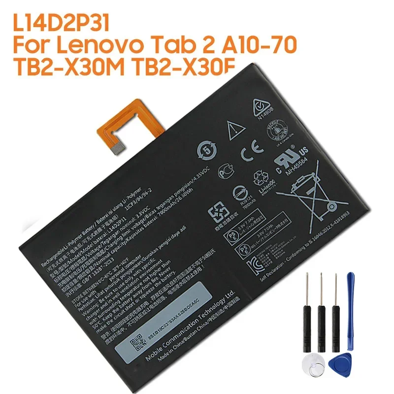 เปลี่ยนแบตเตอรี่ L14D2P31 สําหรับ Lenovo Tab 2 A10-70 LC/A10-70F TB2-X30F TB2-X30M แบตเตอรี่ชาร์จ 7000mAh ความจุ