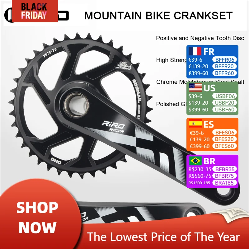 RIRO Bicycle Crank Integrated Crankset Connecting Rods 170/175MM MTB Direct Mount Chainring 32/34/36/38T Bike Accessories