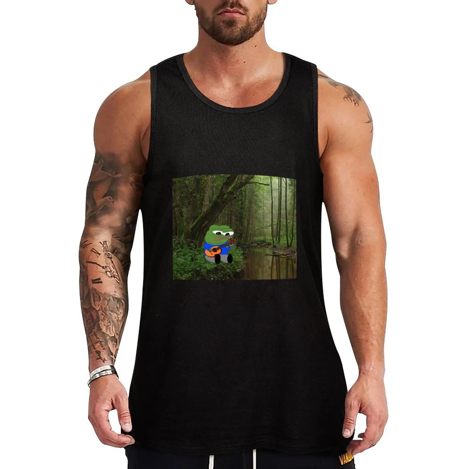 

Apu outdoors, playing a guitar Tank Top Men sleeveless tee vest for men singlets for men