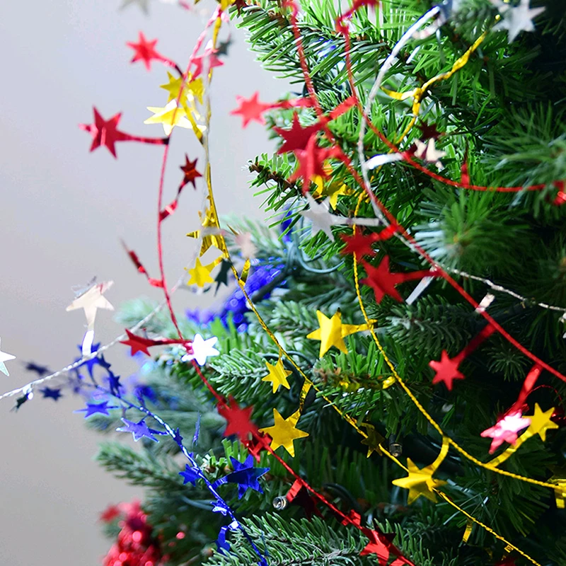 7.5m Christmas Tree Pendant Star Glitter Wire Tinsel Garland Sparkly Star String Xmas Party New Year Diy Decor Festival Ornament