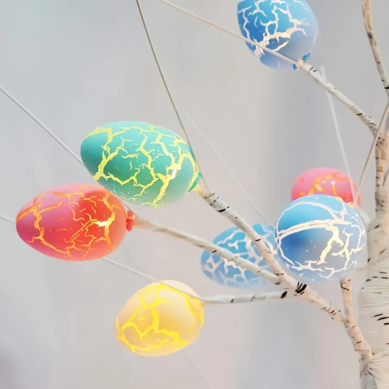 1pc Easter DIY Colorful Protein Birch Tree Light with 24 Eggs - Desktop, Yard, House, Small Garden, Party Atmosphere Decor!