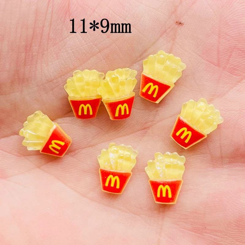 50Pcs New Cute 11*9mm Mini Cartoon French Fries Flat Back Resin DIY Jewellery Hairpin Children\'s Gifts Manicure Accessories A112