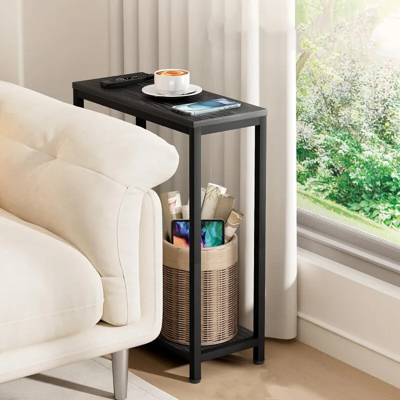 Space-Saving Narrow Side Table Minimalist Black Sofa Side Cabinet Bedroom Nightstand Multi-functional Living Room Storage Rack
