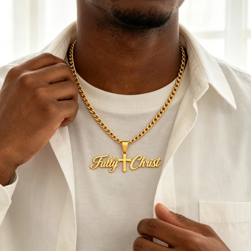 Custom Name Cross Necklace Personalized Double Nameplate Cuban Chain Hip Hop Necklace Women Stainless Steel Religious Jewelry