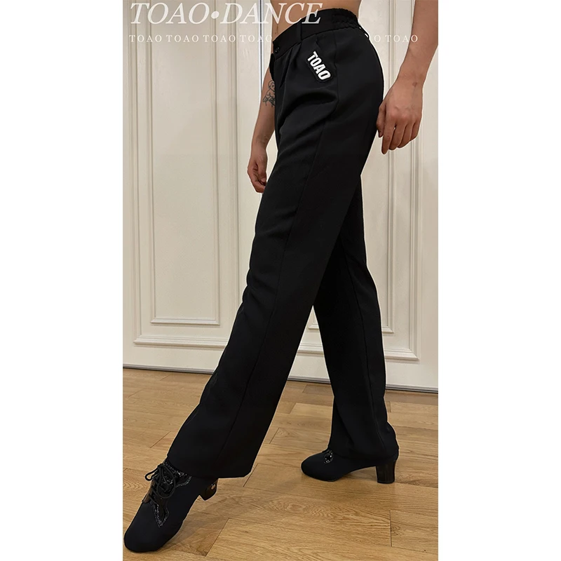 Pantalones de baile latino para hombre y mujer, pantalón negro de pierna recta, ropa de baile de salón para adultos, ropa de competición, pantalones Cha DNV20396