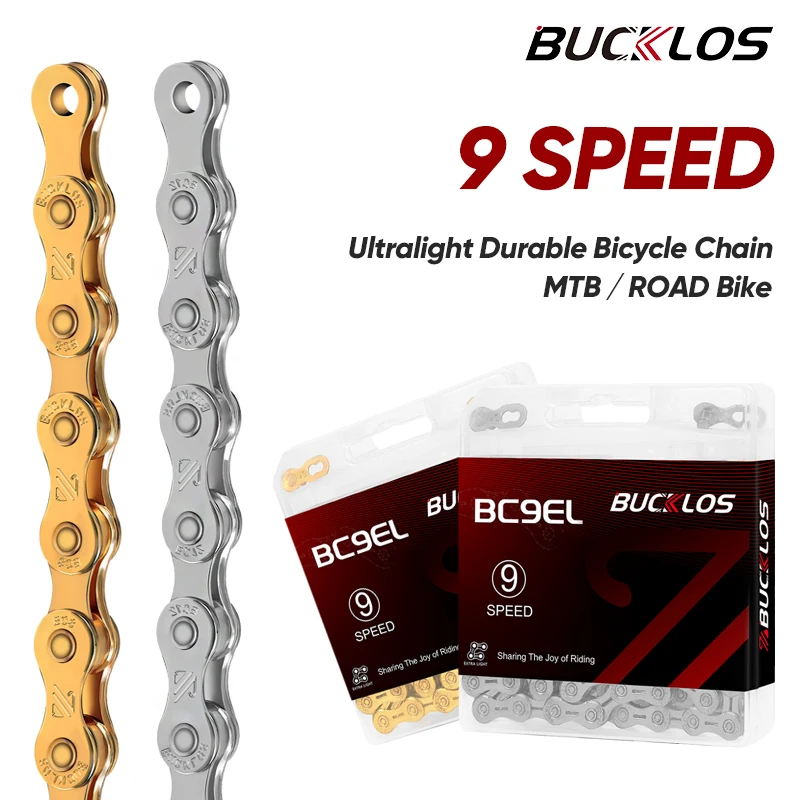

BUCKLOS Bicycle Chain 9 Speed Ultralight Mountain Road Bike Chain Durable Corrente 9v MTB 116 Link Durable Cycling Bicycle Chain