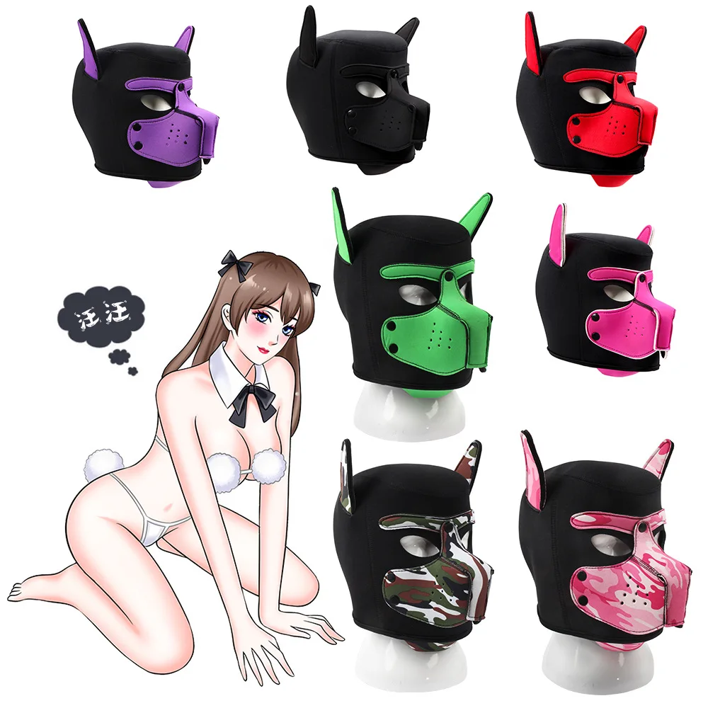 Unisex Costumes of Men Women Latex Open Mouth Hole Headgear Full Face Fetish Mask Hood for Play Party