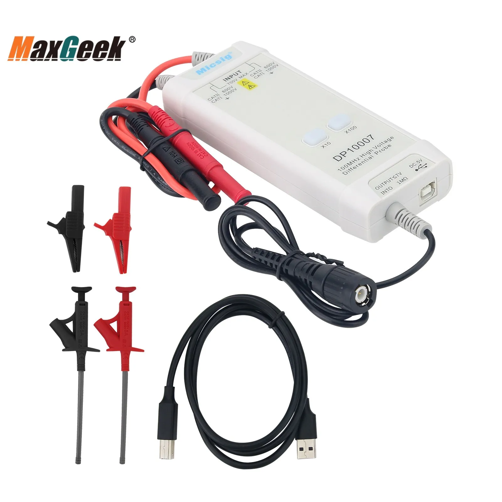 Maxgeek Micsig DP10007 700V 100MHz High Voltage Differential Probe Features 10X/100X Attenuation Range