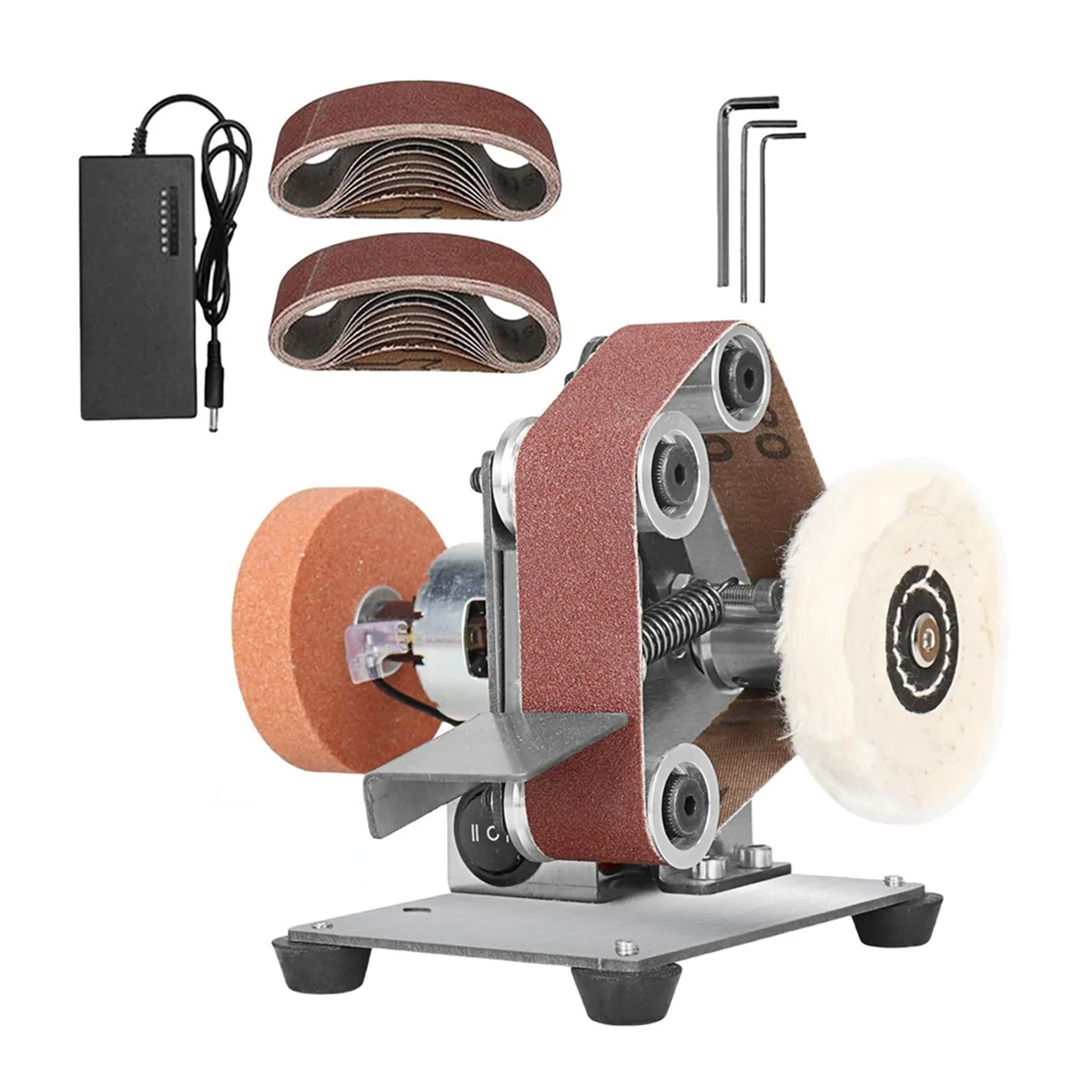 

EU Plug, Mini Belt Sander Electric Sanding Polishing Grinding Machine 7 Variable Speed for Polishing Wood Accessories