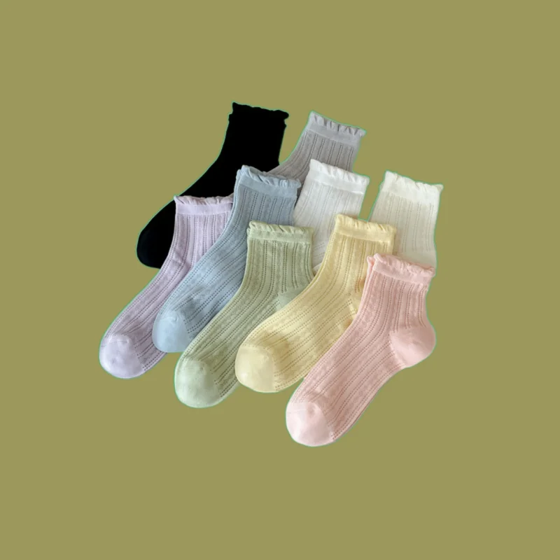 Chaussettes mi-tube en maille creuse fine pour femmes, chaussettes en dentelle désossée, style collège, document solide, été, nouveau, 3/6, 2024 paires