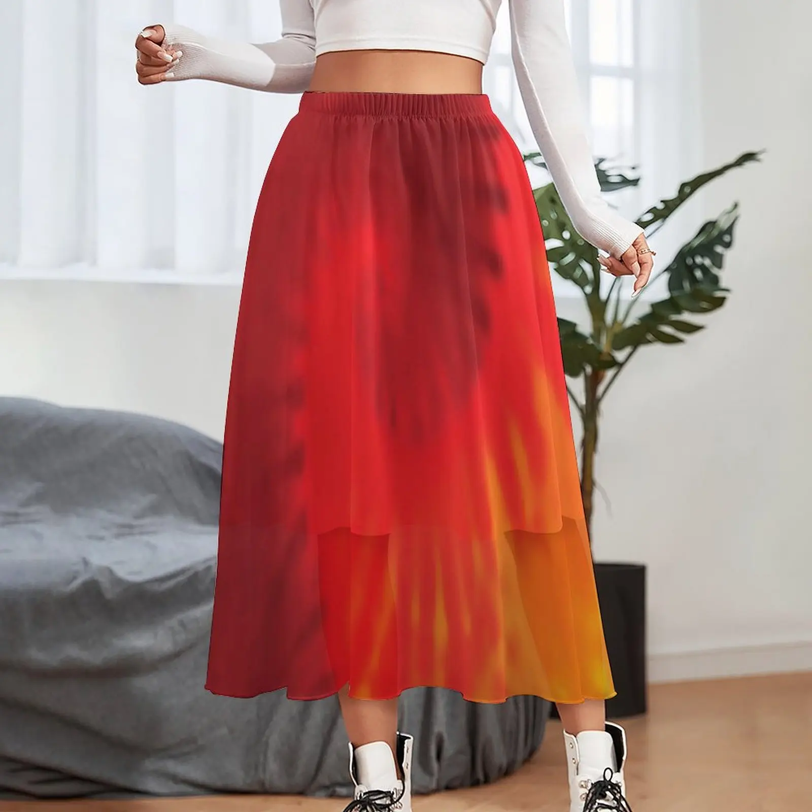 Tie Dye Skirt Yellow Orange Red Spiral Aesthetic Casual Skirts Modern Boho Skirt Female Design Big Size Clothes