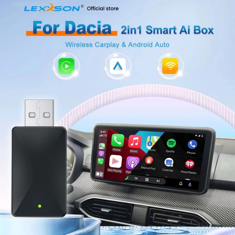 

Wired to Wireless 2 in 1 Carplay 5G Wifi Non-inductive Connection For Dacia Spring Logan Sandero Sandero Stepway Duster Jogger