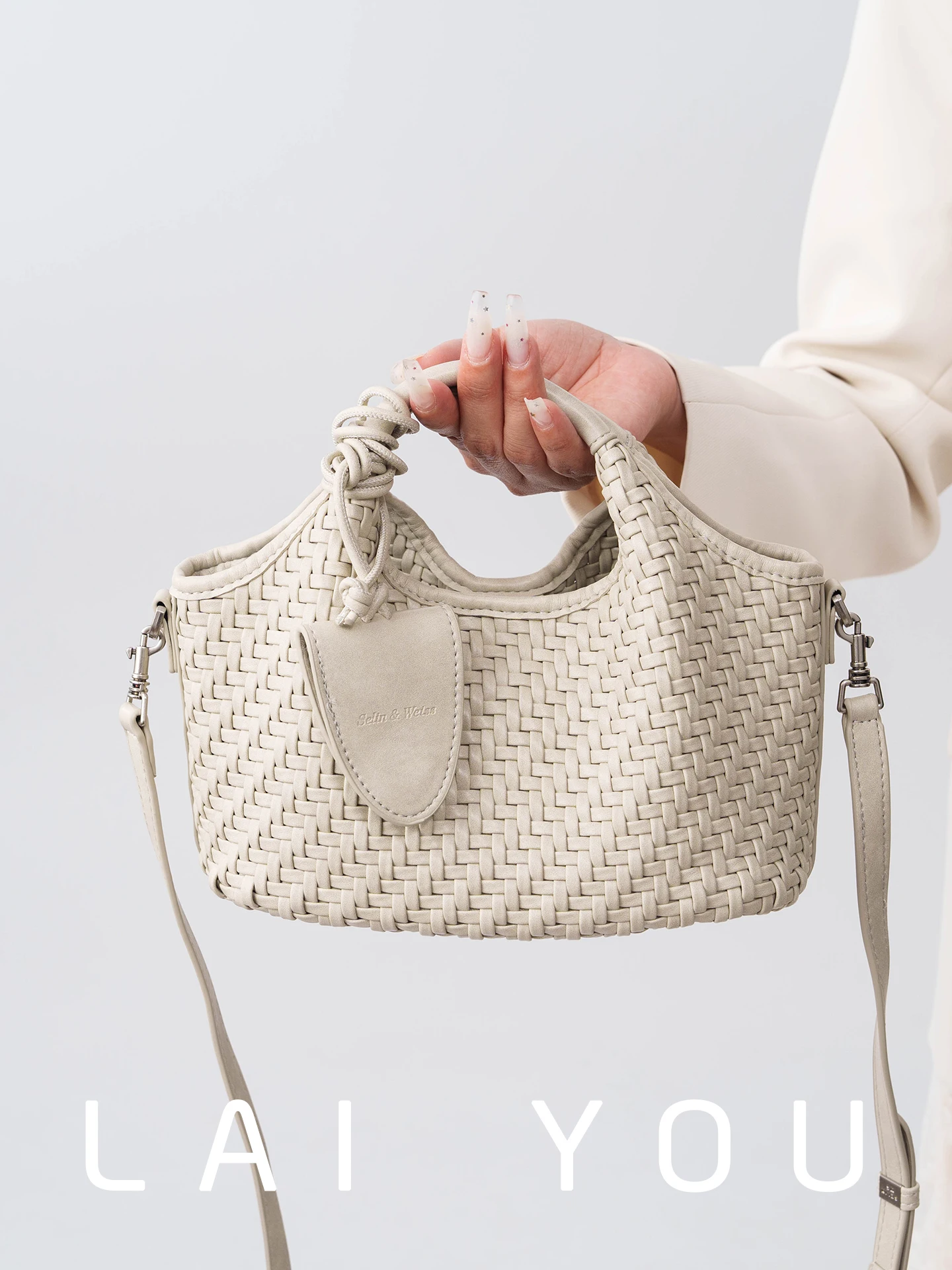 Bolsa Cesta Artesanal Selin Weiss Feminina Transversal de Ombro Único Casual Chique Bolsa de Mão para Compras 2026 Nova