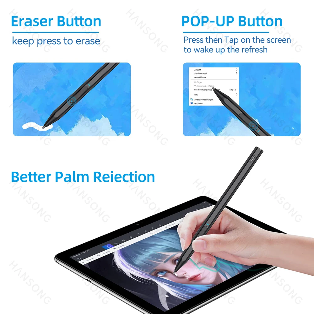 for Microsoft Surface Pen for Surface Pro X 9 8 7 6 5 4 3 Book 2 3 Laptop 2 3 Go 2 for MPP2.0 Protocol Palm Rejection Stylus Pen