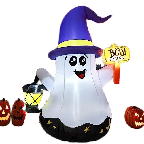 Halloween 5 FT Inflatable Wizard Ghost Cute Outdoor/Indoor Garden Lawn Party Decor with Hand-Held Light and Built-In LEDs