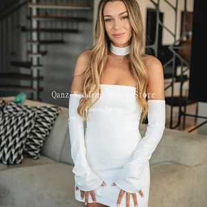 Short graduation qanz-wired for women, detachable sleeves, neckline, mini ball dress, Dubai Birthday Dress, Black 8 Main Sales Dress Graduation Party - №1