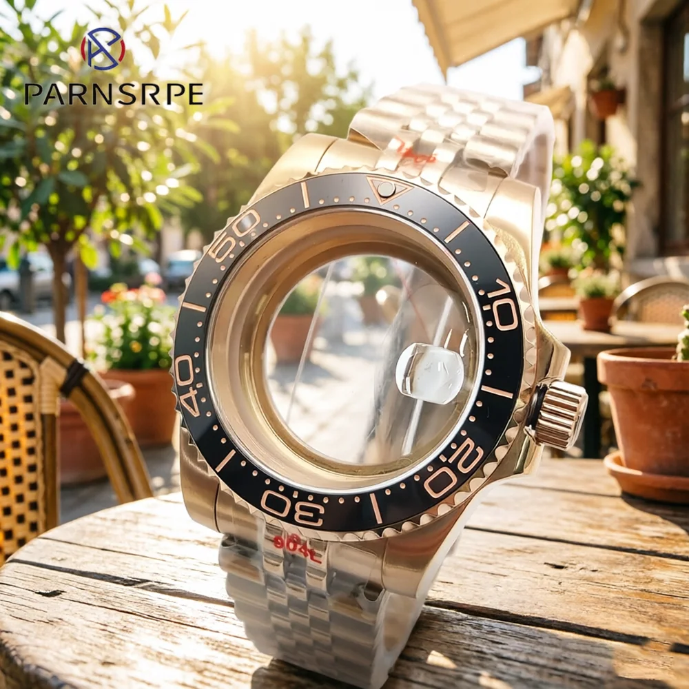

New 40mm Rose Gold Stainless Steel Watch Case Jubilee Bracelet For Men Fit NH35/NH36 Movement Sapphire Crystal Watch Mod Parts