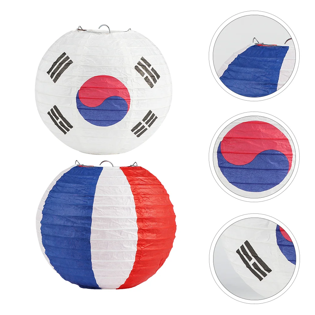 2 Pcs Korean Flag Lantern Party Hanging Outdoor Lanterns Decorate Ornaments Premium Props Paper Festival