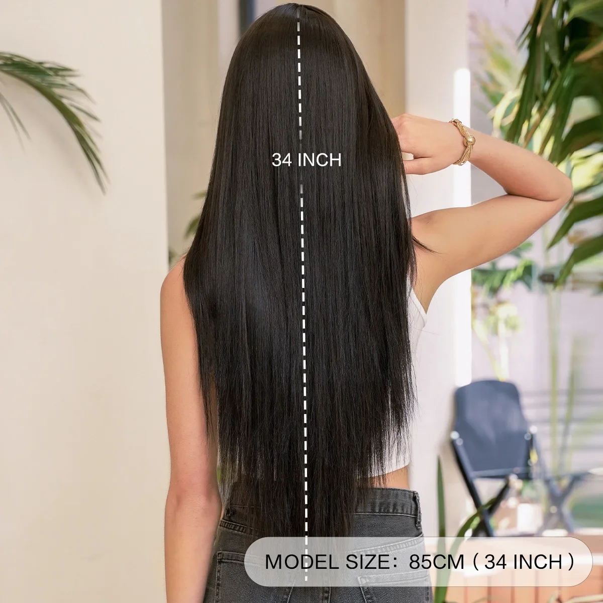 34-inch Synthetic Wig, Extra Long Straight Hair, Black Bangs, Wig Suitable for Women, Natural Cosplay Party, Heat Resistant