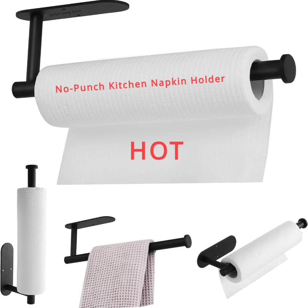 Stainless Steel Paper Towel Holder Bathroom Items Non-hole Punch Kitchen Bathroom Toilet Extended Storage Rack Tissue Hanger