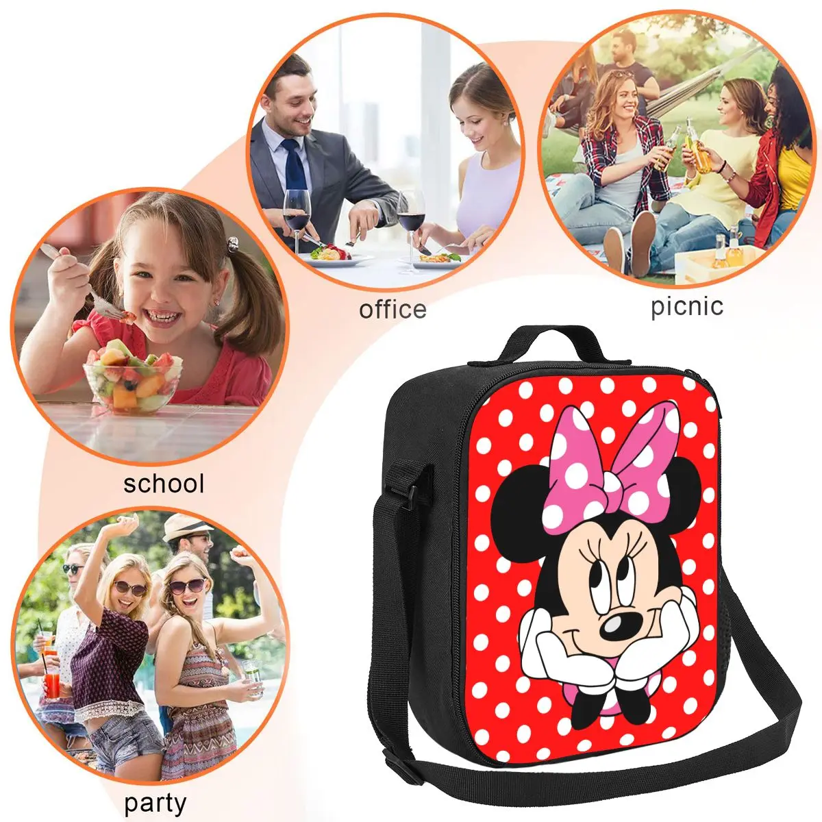 Custom Comics Minnie Mouse Lunch Box Women Leakproof Cartoon Cooler Thermal Food Insulated Lunch Bag Kids School Children