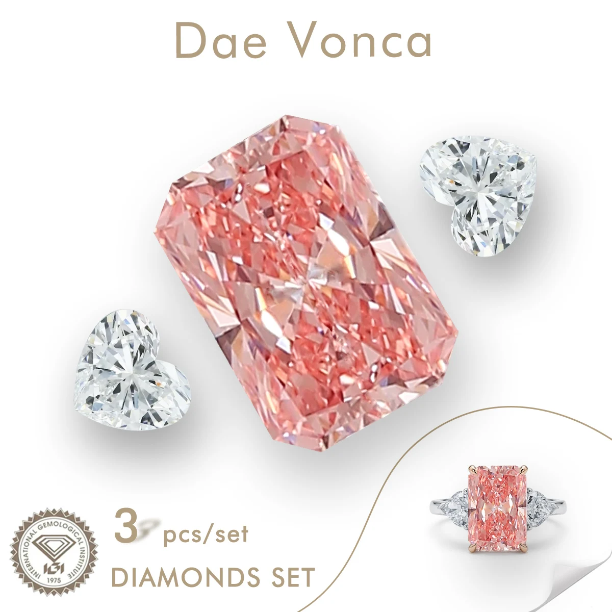 

Набор из 3 розовых выращенных в лаборатории бриллиантов с эффектом сияния, полученных методом IGI CVD/HPHT, бриллианты с эффектом сияния и в форме сердца, для изготовления колец.