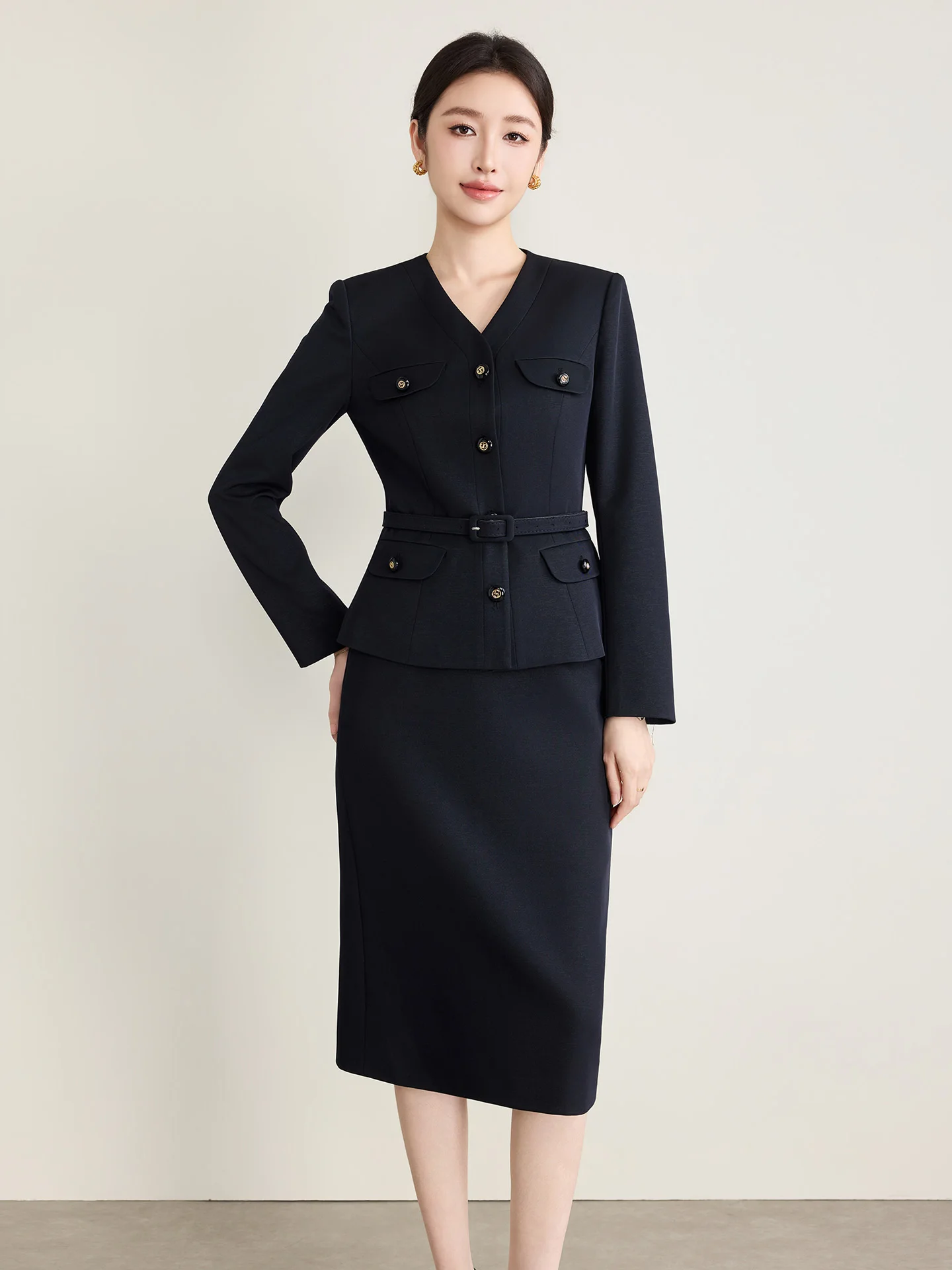 

Lady k Blue Suit Set Women's Spring New Sle Elegance Waist-Cinching Slimming Profional Two-Piece Set Faionable