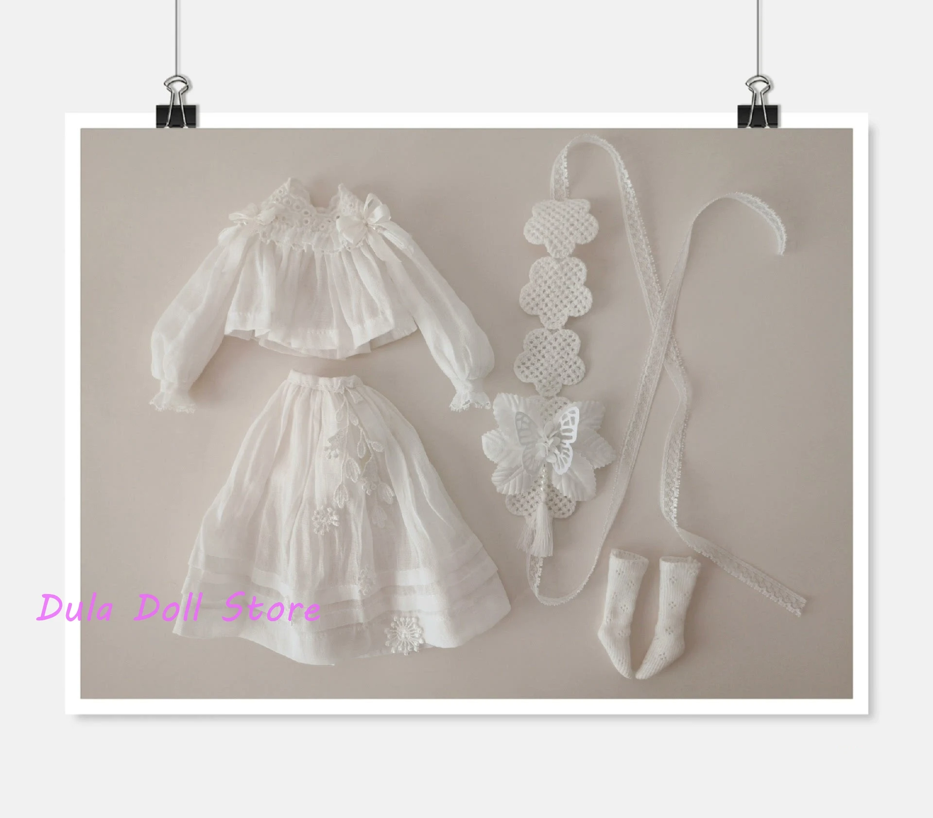 

Комплект одежды для кукол Dula: платье, повязка на голову с бабочками, топ и юбка для Blythe, Qbaby, ob24, ob22, Azone, Licca, ICY, JerryB, 1/6