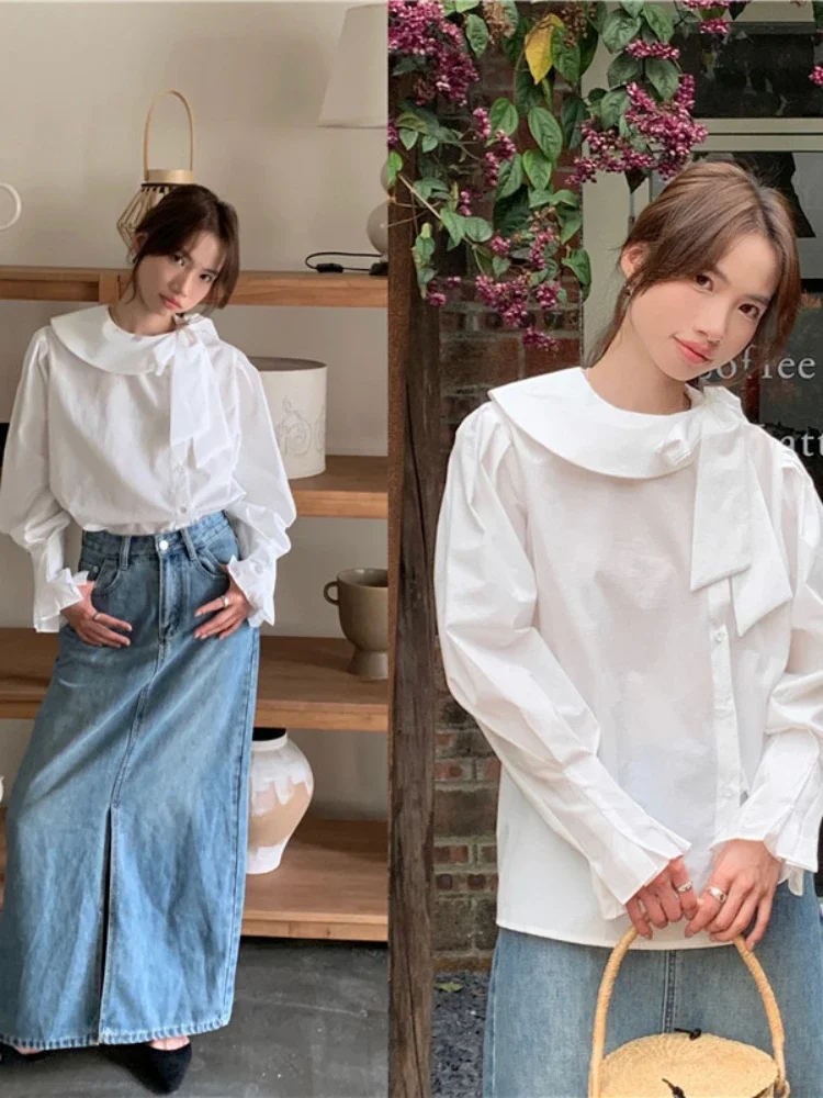 Summer Women Blouse Spring Shirt Female Woman Blouse Maxi Blusas Chiffon Casual Elegant Vintage Long Sleeve Oversize Loose White