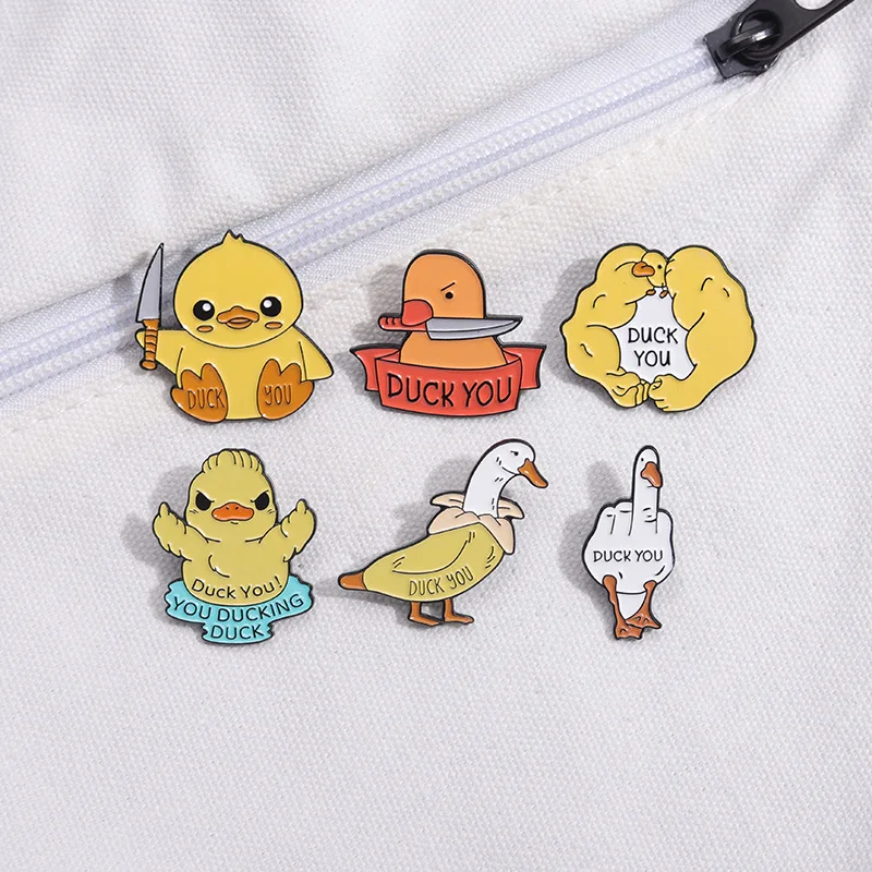 Cute duckling style brooch Creative DUCK YOU personality knife lifting animal badge Accessory pins wholesale gift to friends